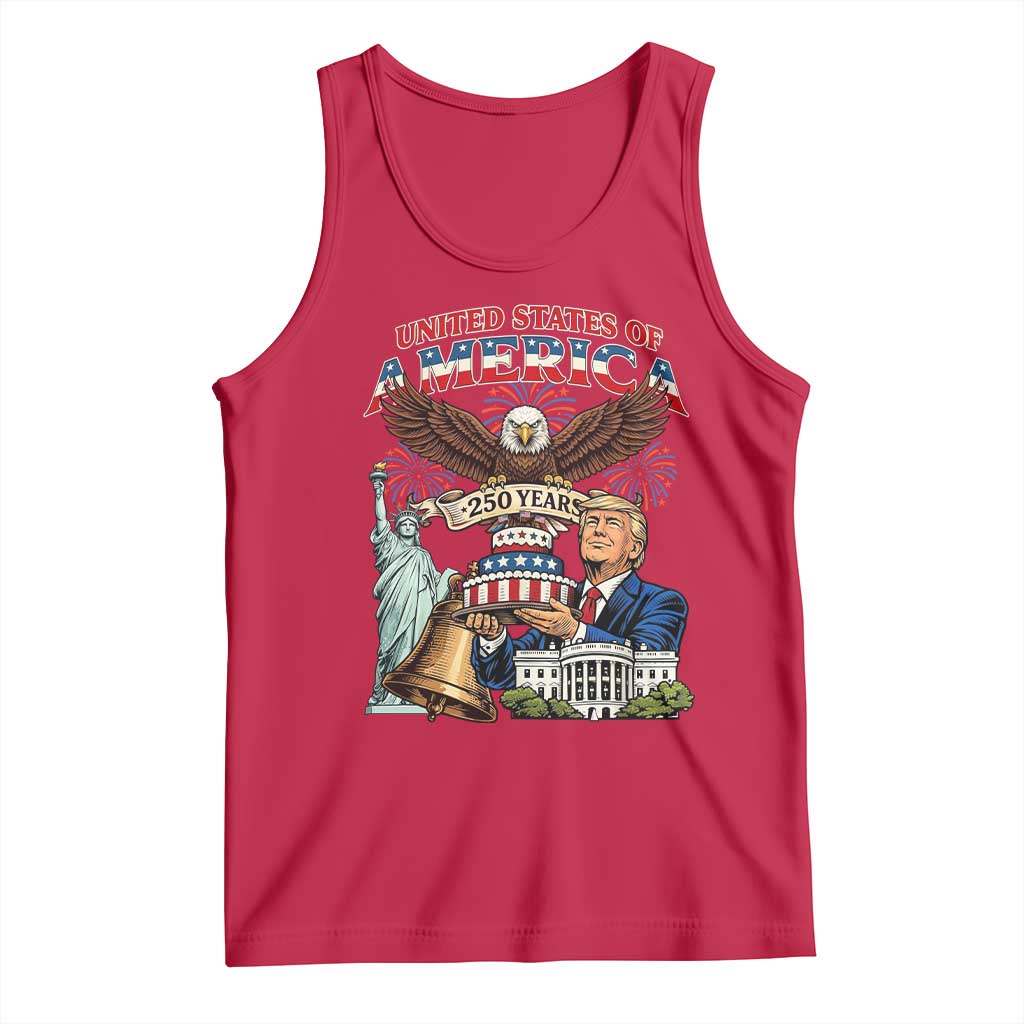 USA 250 Year Birthday Patriotic Celebration Tank Top Trump Eagle and Liberty Bday Cake TS02 Red Print Your Wear