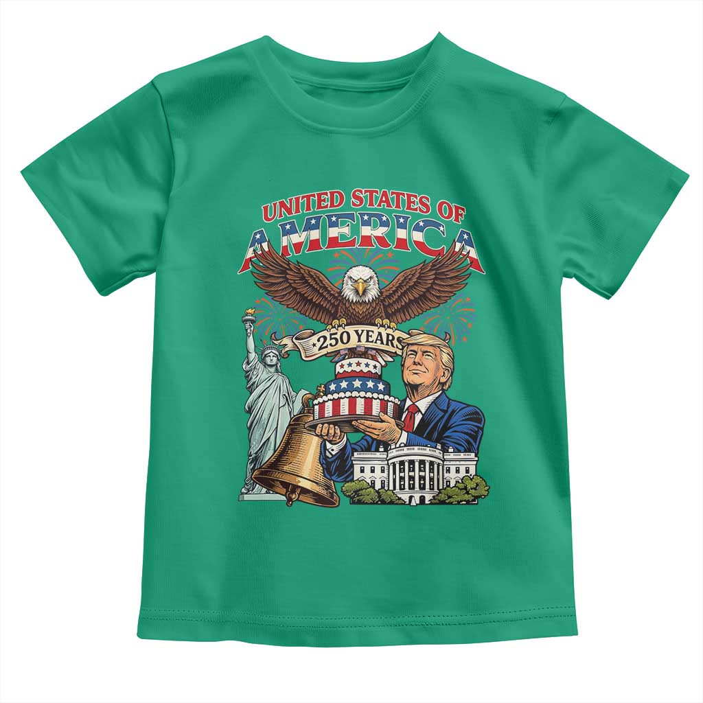 USA 250 Year Birthday Patriotic Celebration Toddler T Shirt Trump Eagle and Liberty Bday Cake TS02 Irish Green Print Your Wear