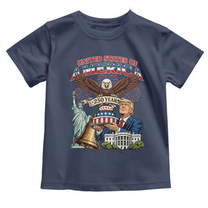 USA 250 Year Birthday Patriotic Celebration Toddler T Shirt Trump Eagle and Liberty Bday Cake TS02 Navy Print Your Wear
