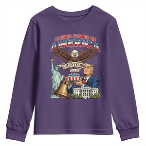 USA 250 Year Birthday Patriotic Celebration Youth Sweatshirt Trump Eagle and Liberty Bday Cake TS02 Purple Print Your Wear