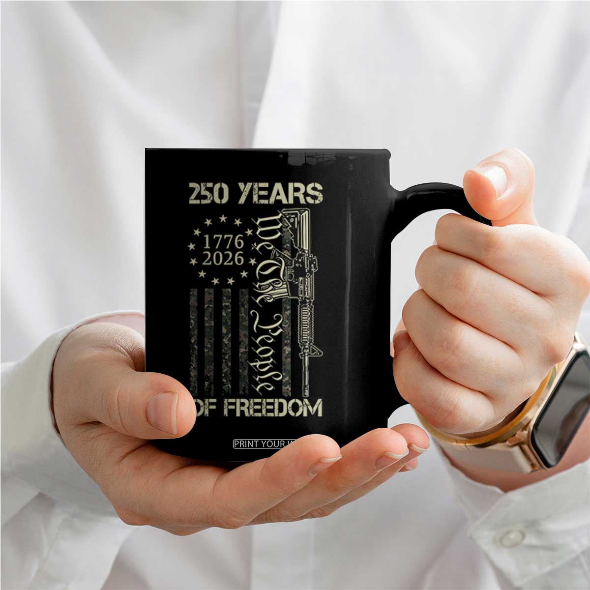 250 Years of Freedom Camo Flag Coffee Mug We The People Second Amendment 1776-2026 Patriotic TS02 Print Your Wear