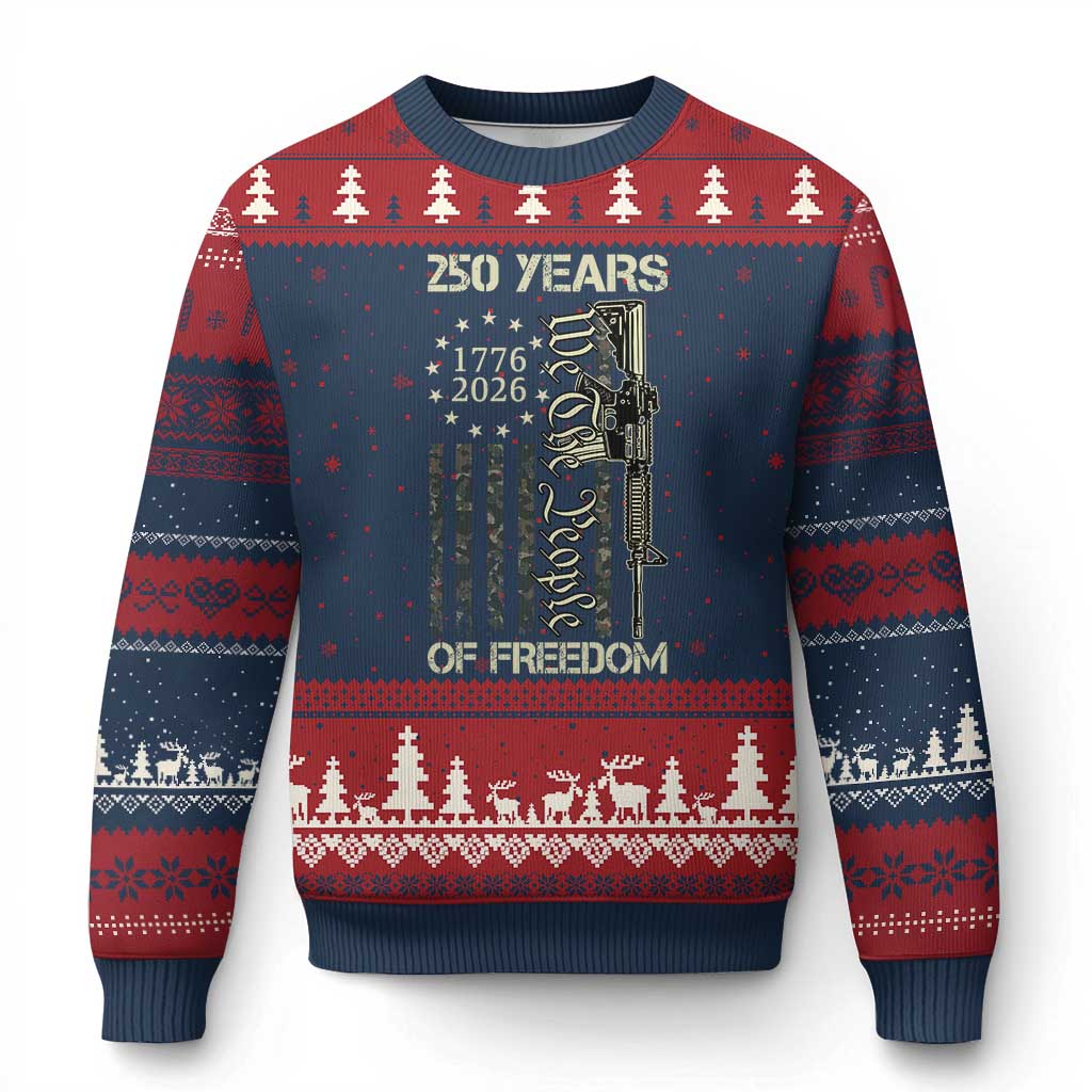 250 Years of Freedom Camo Flag Ugly Christmas Sweater We The People Second Amendment 1776-2026 Patriotic TS02 Navy Red Print Your Wear