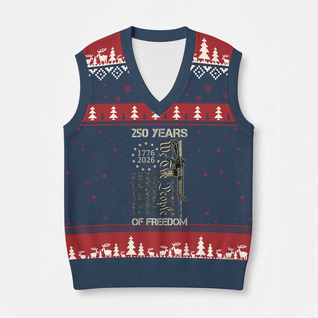 250 Years of Freedom Camo Flag V-Neck Knit Sweater Vest We The People Second Amendment 1776-2026 Patriotic TS02 Navy Red Print Your Wear