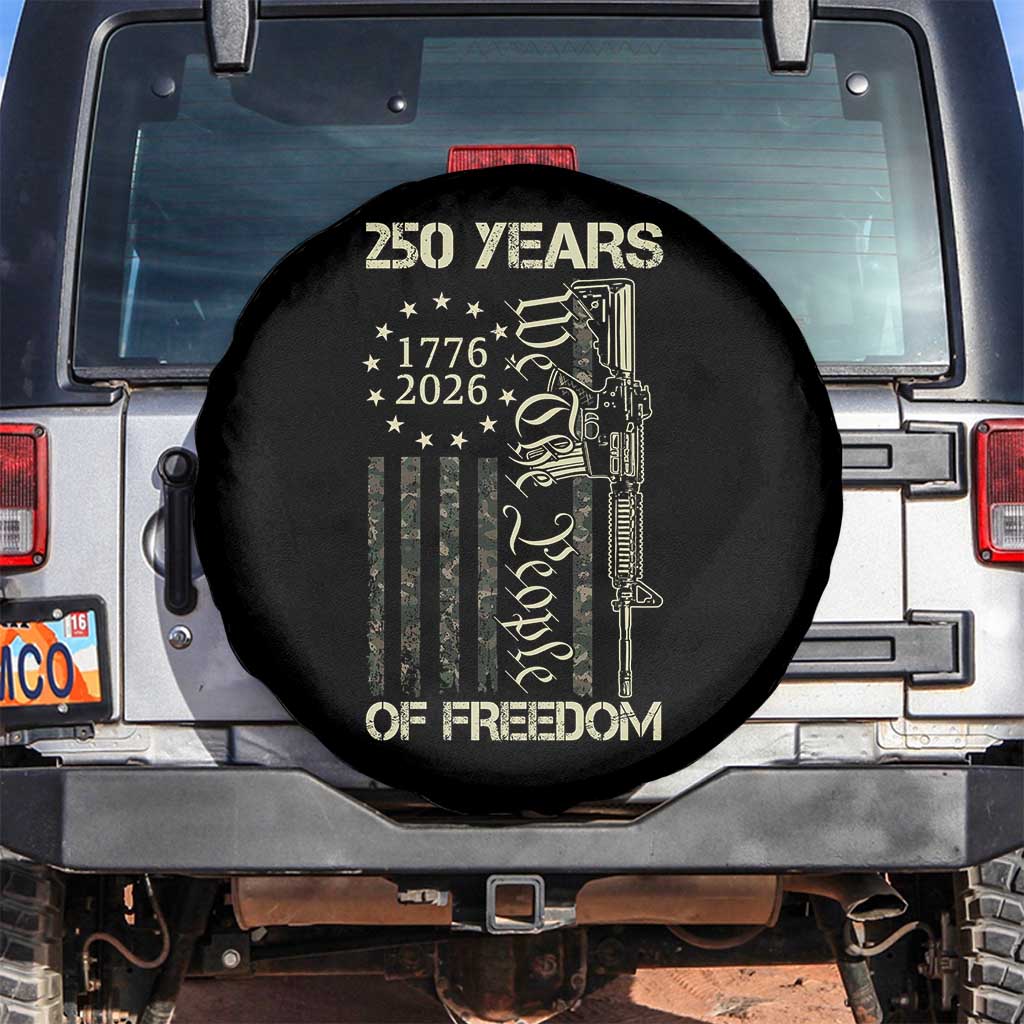250 Years of Freedom Camo Flag Spare Tire Cover We The People Second Amendment 1776-2026 Patriotic TS02 No hole Black Print Your Wear
