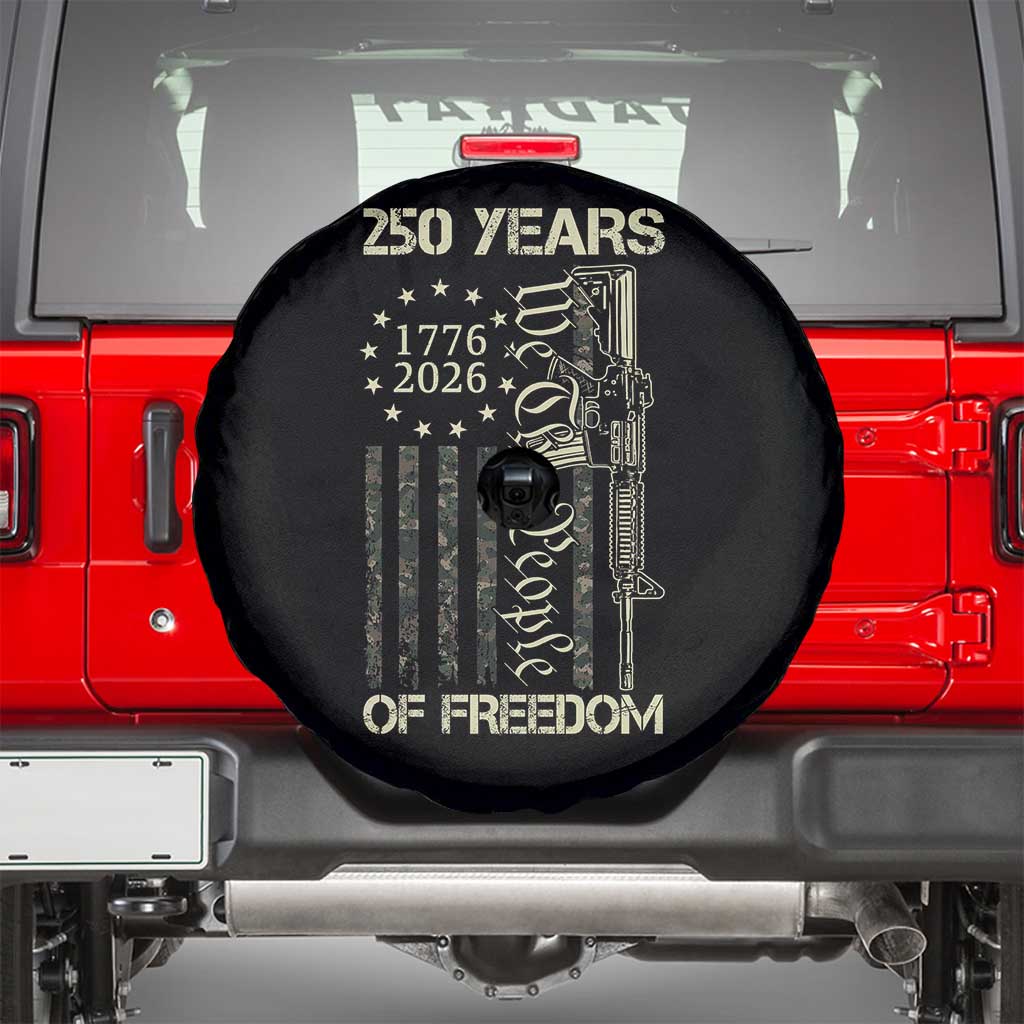250 Years of Freedom Camo Flag Spare Tire Cover We The People Second Amendment 1776-2026 Patriotic TS02 Black Print Your Wear