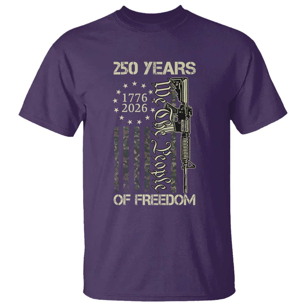 250 Years of Freedom Camo Flag T Shirt We The People Second Amendment 1776-2026 Patriotic TS02 Purple Print Your Wear