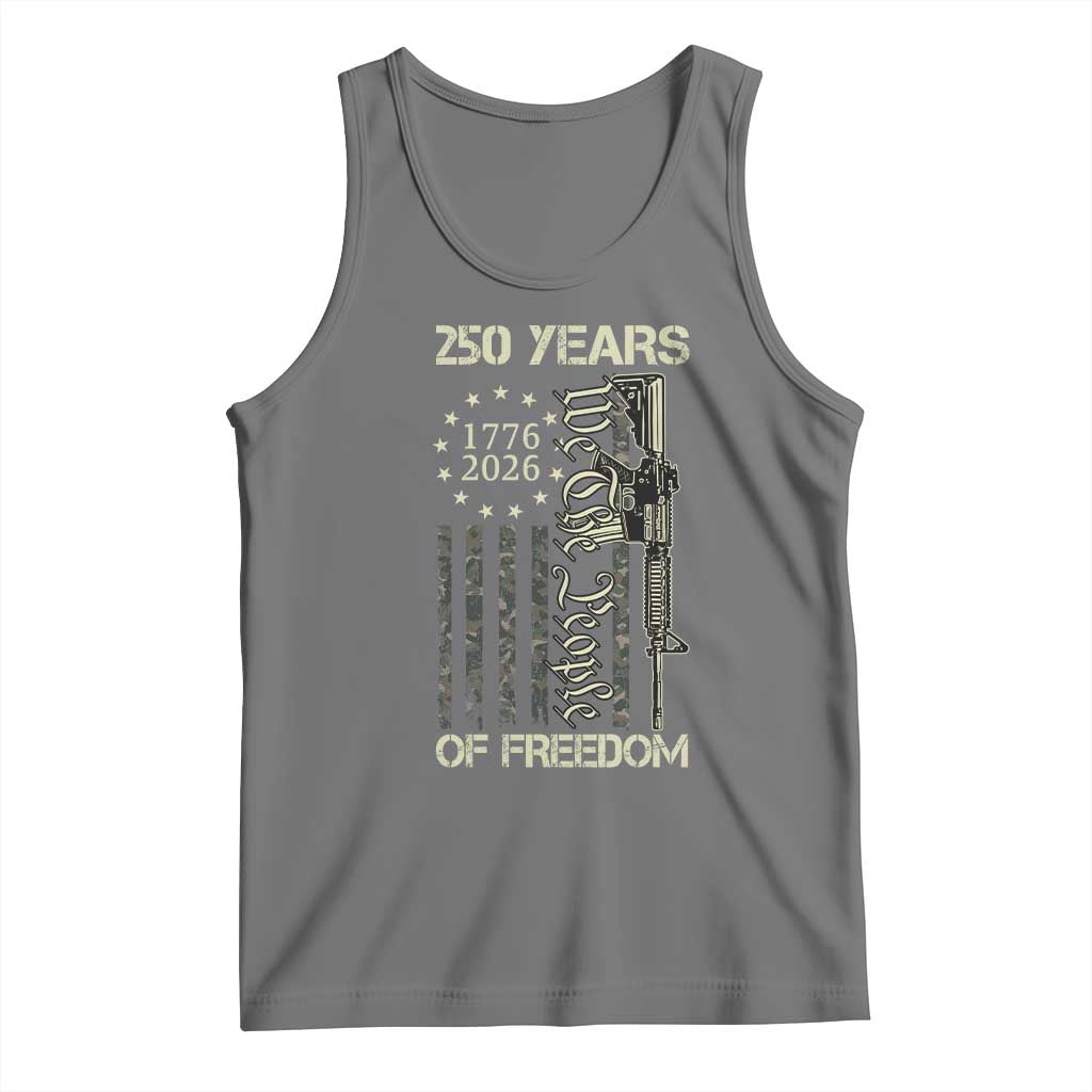 250 Years of Freedom Camo Flag Tank Top We The People Second Amendment 1776-2026 Patriotic TS02 Black Heather Print Your Wear