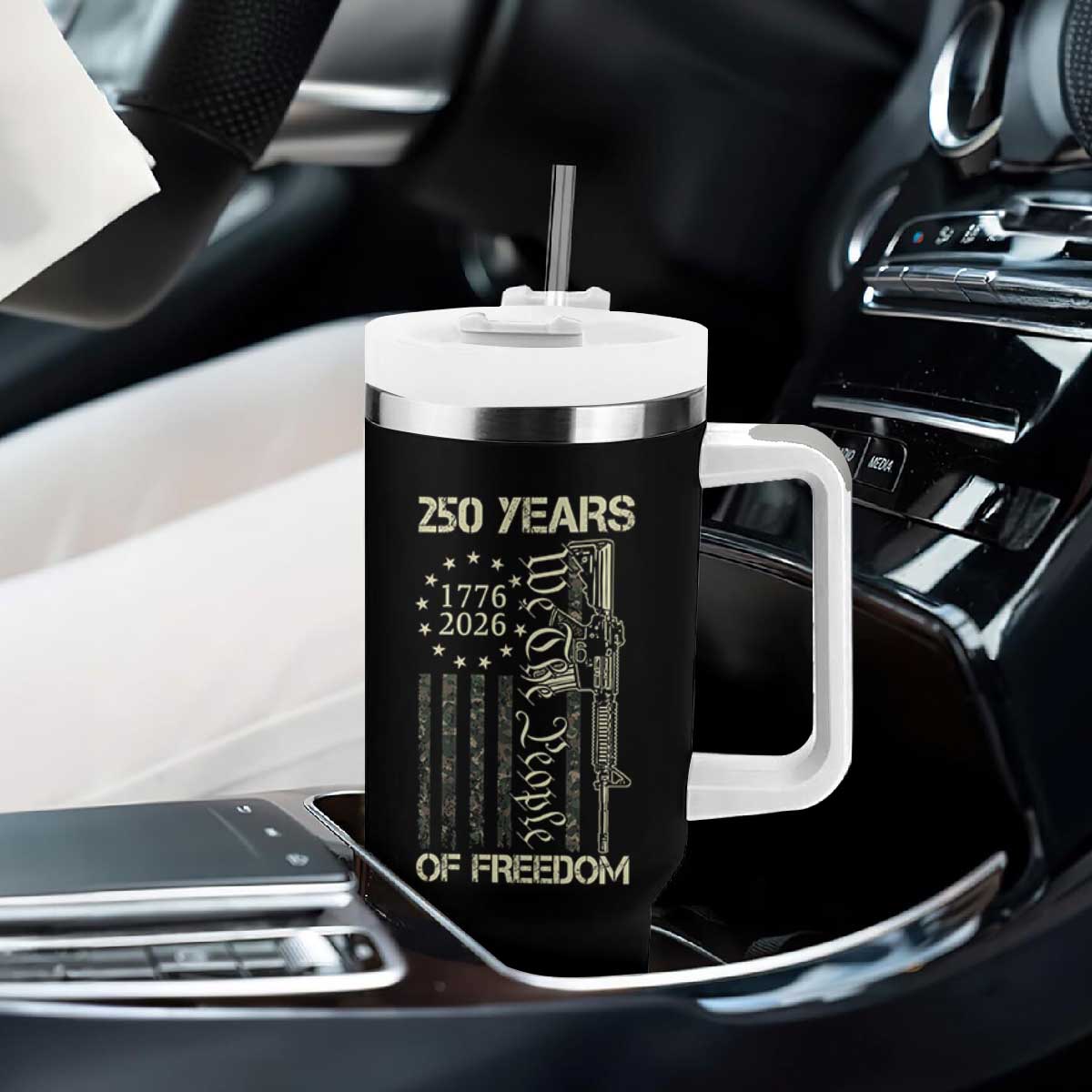 250 Years of Freedom Camo Flag Tumbler With Handle We The People Second Amendment 1776-2026 Patriotic TS02 Print Your Wear