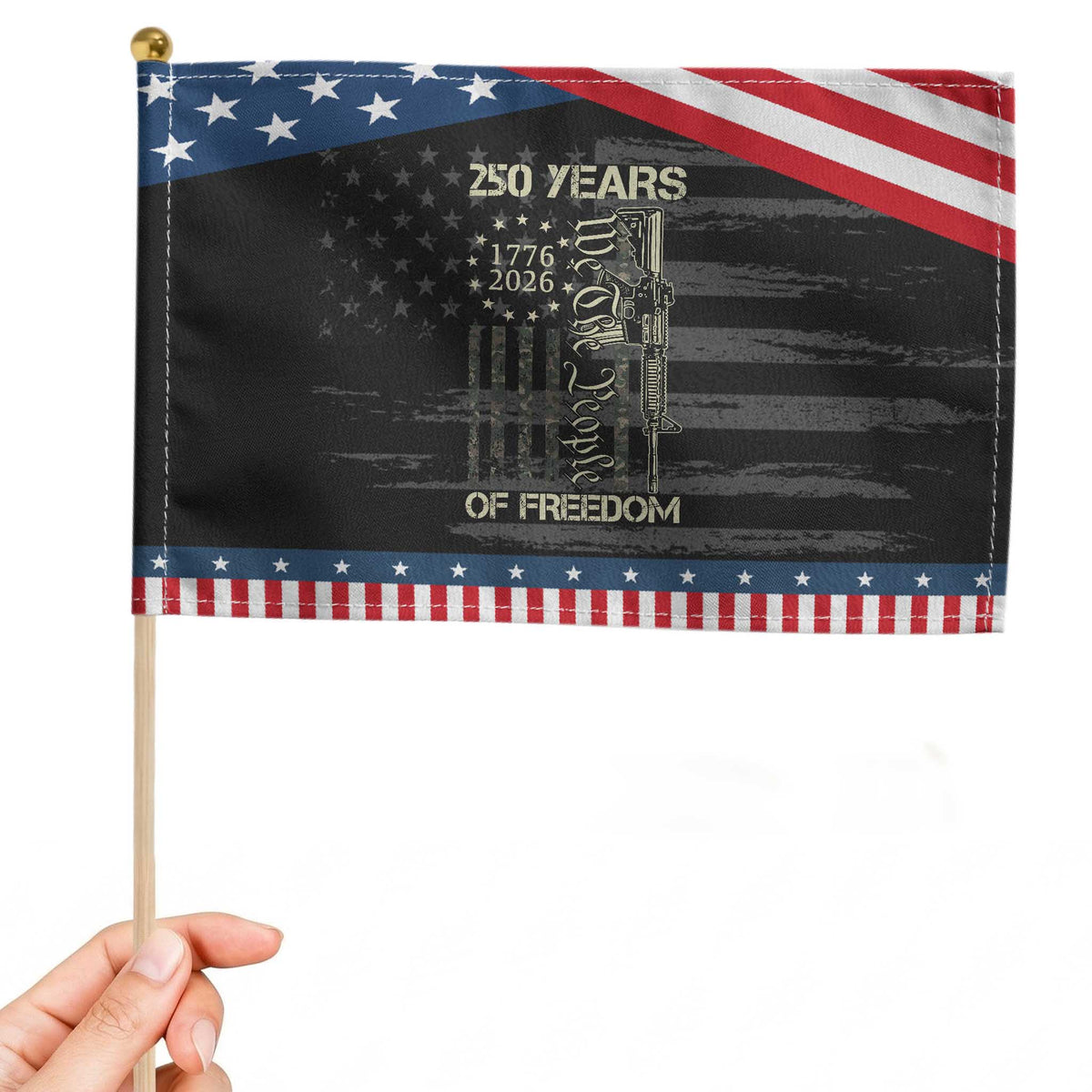 250 Years of Freedom Camo Flag Patriotic Handheld Flag We The People Second Amendment 1776-2026 Patriotic TS02 Distressed 8.2