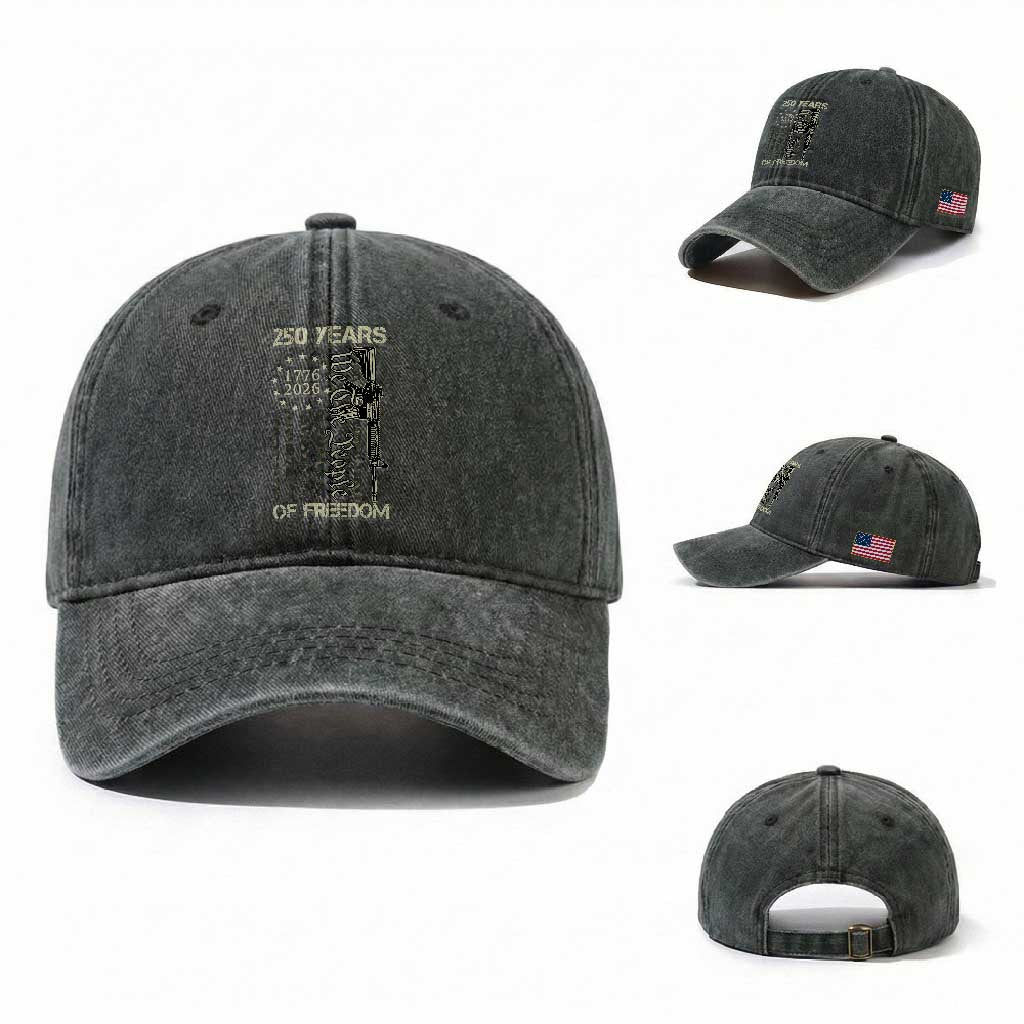 250 Years of Freedom Camo Flag Washed Cotton Baseball Cap We The People Second Amendment 1776-2026 Patriotic TS02 Washed Cap Universal Fit Dark Green Print Your Wear
