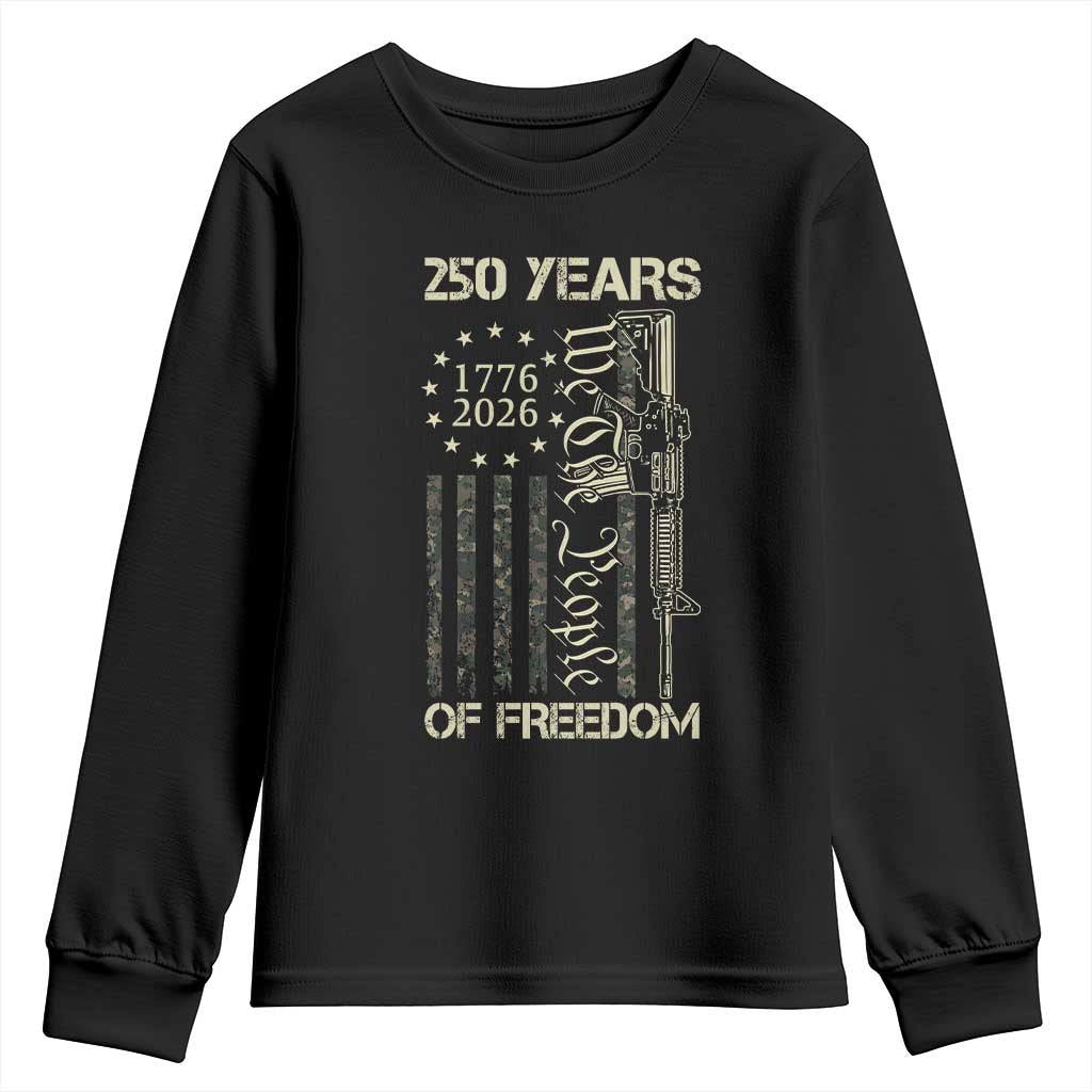 250 Years of Freedom Camo Flag Youth Sweatshirt We The People Second Amendment 1776-2026 Patriotic TS02 Black Print Your Wear