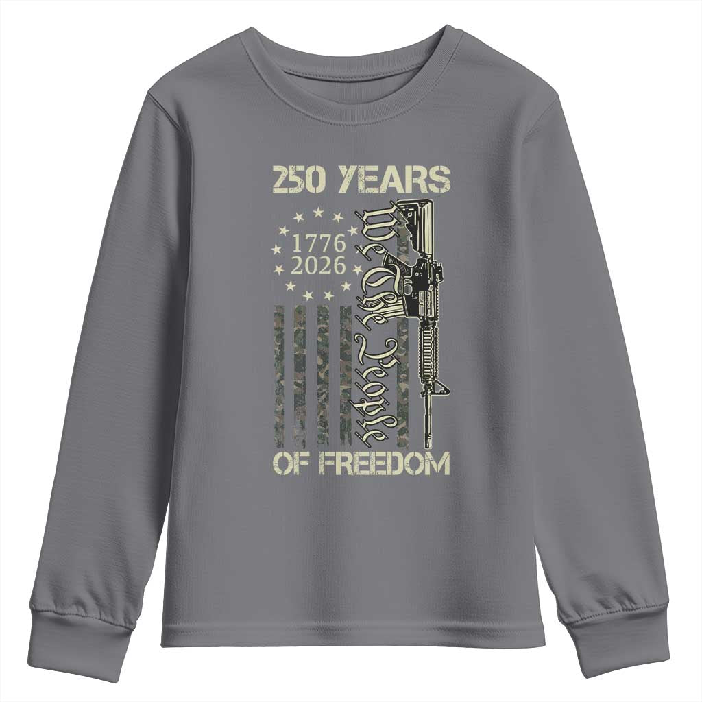 250 Years of Freedom Camo Flag Youth Sweatshirt We The People Second Amendment 1776-2026 Patriotic TS02 Charcoal Print Your Wear