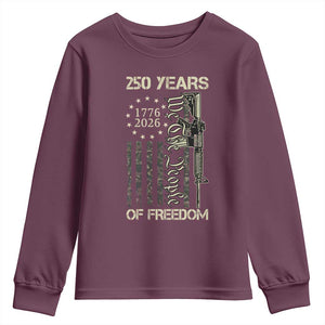 250 Years of Freedom Camo Flag Youth Sweatshirt We The People Second Amendment 1776-2026 Patriotic TS02 Maroon Print Your Wear