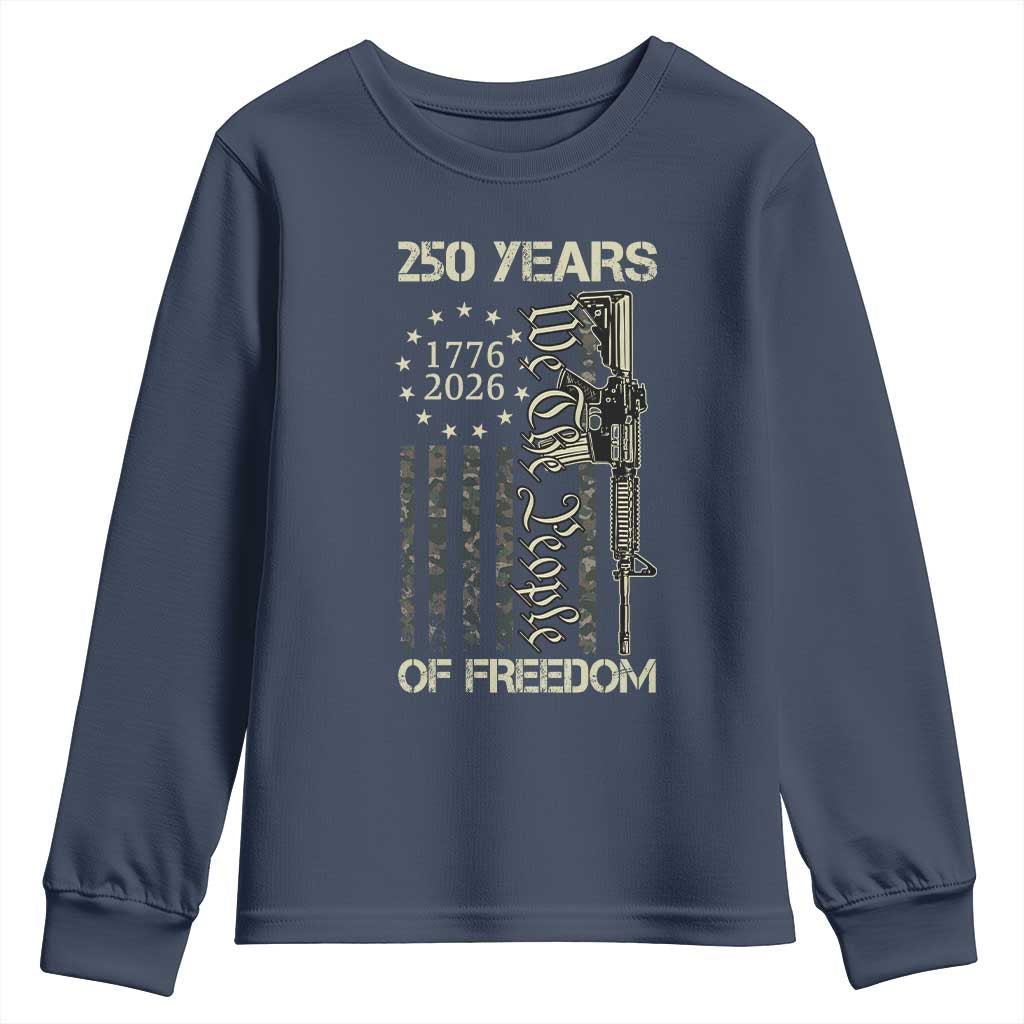 250 Years of Freedom Camo Flag Youth Sweatshirt We The People Second Amendment 1776-2026 Patriotic TS02 Navy Print Your Wear
