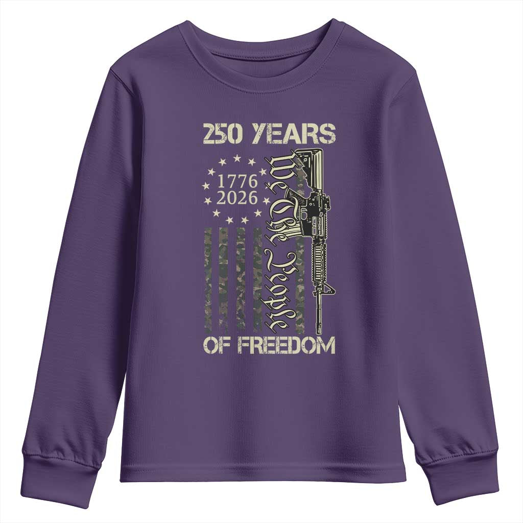 250 Years of Freedom Camo Flag Youth Sweatshirt We The People Second Amendment 1776-2026 Patriotic TS02 Purple Print Your Wear