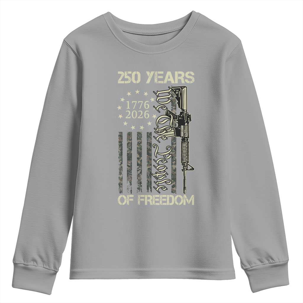 250 Years of Freedom Camo Flag Youth Sweatshirt We The People Second Amendment 1776-2026 Patriotic TS02 Sport Gray Print Your Wear