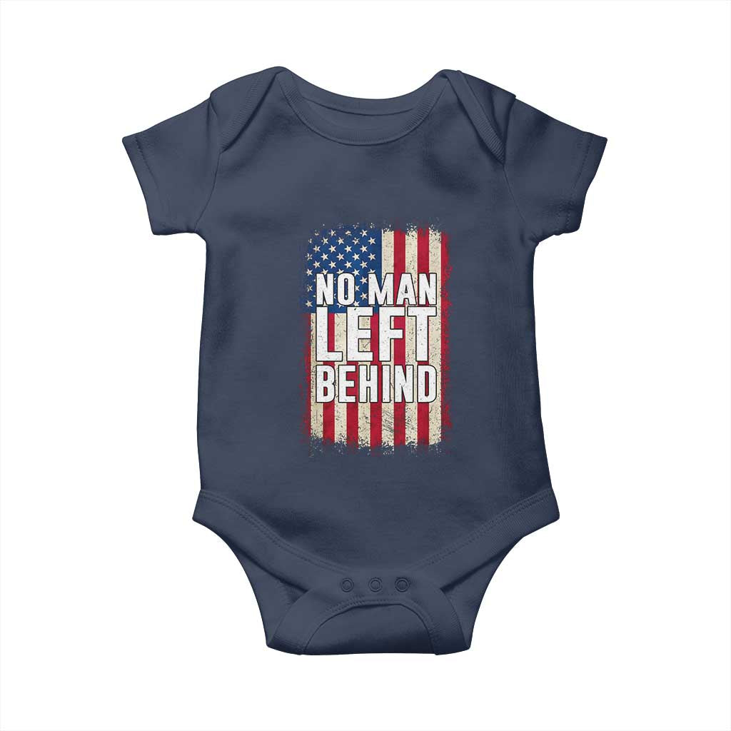 No Man Left Behind Patriotic Baby Onesie Distressed American Flag TS02 Navy Print Your Wear