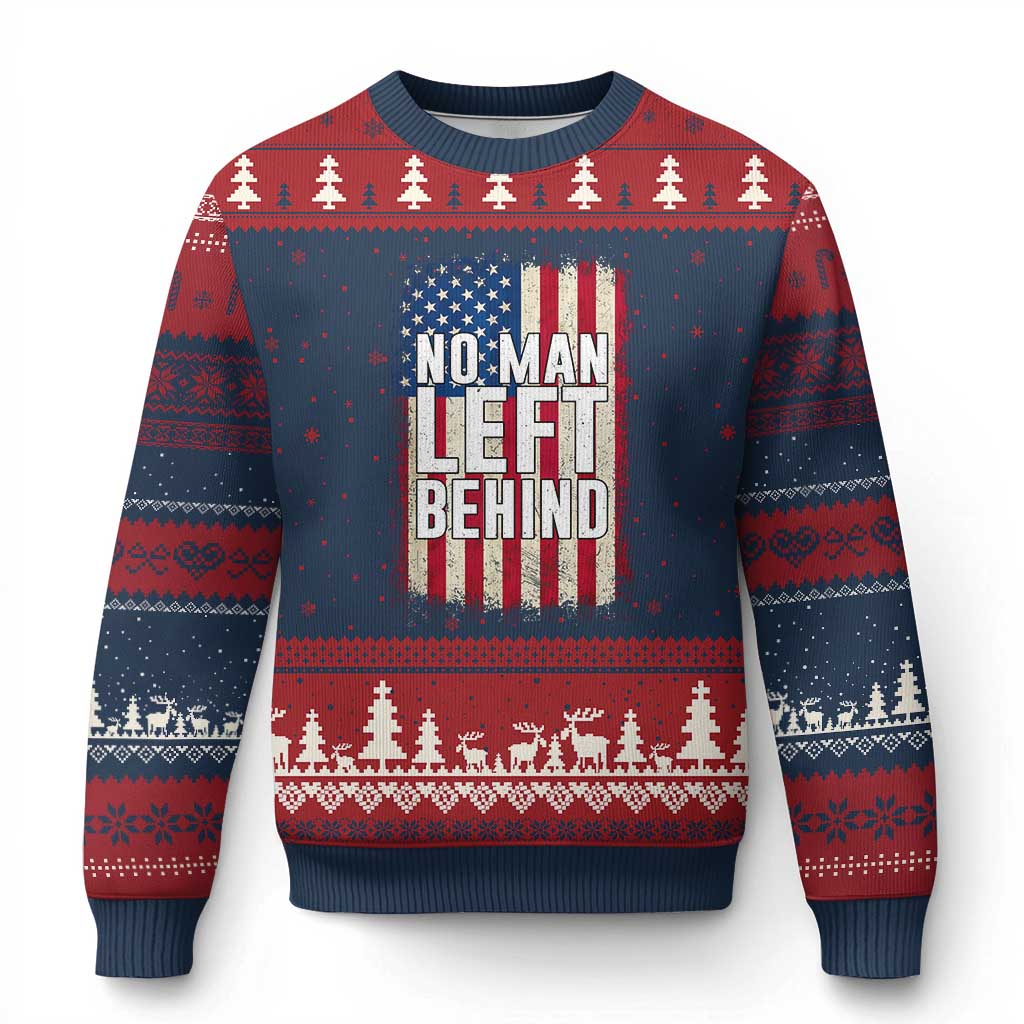 No Man Left Behind Patriotic Ugly Christmas Sweater Distressed American Flag TS02 Navy Red Print Your Wear