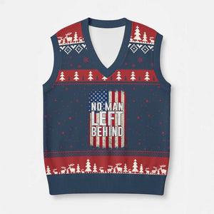 No Man Left Behind Patriotic V-Neck Knit Sweater Vest Distressed American Flag TS02 Navy Red Print Your Wear
