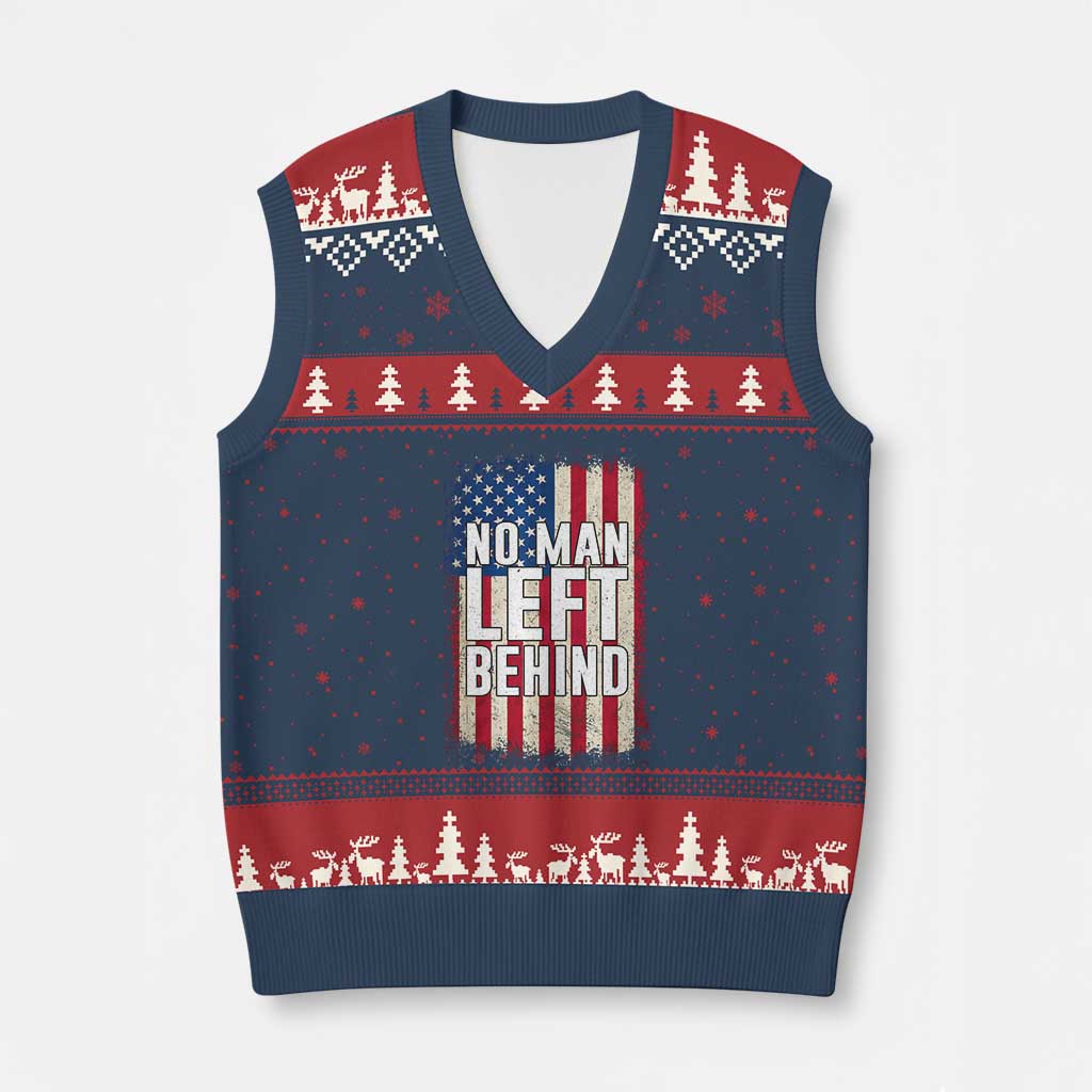 No Man Left Behind Patriotic V-Neck Knit Sweater Vest Distressed American Flag TS02 Navy Red Print Your Wear