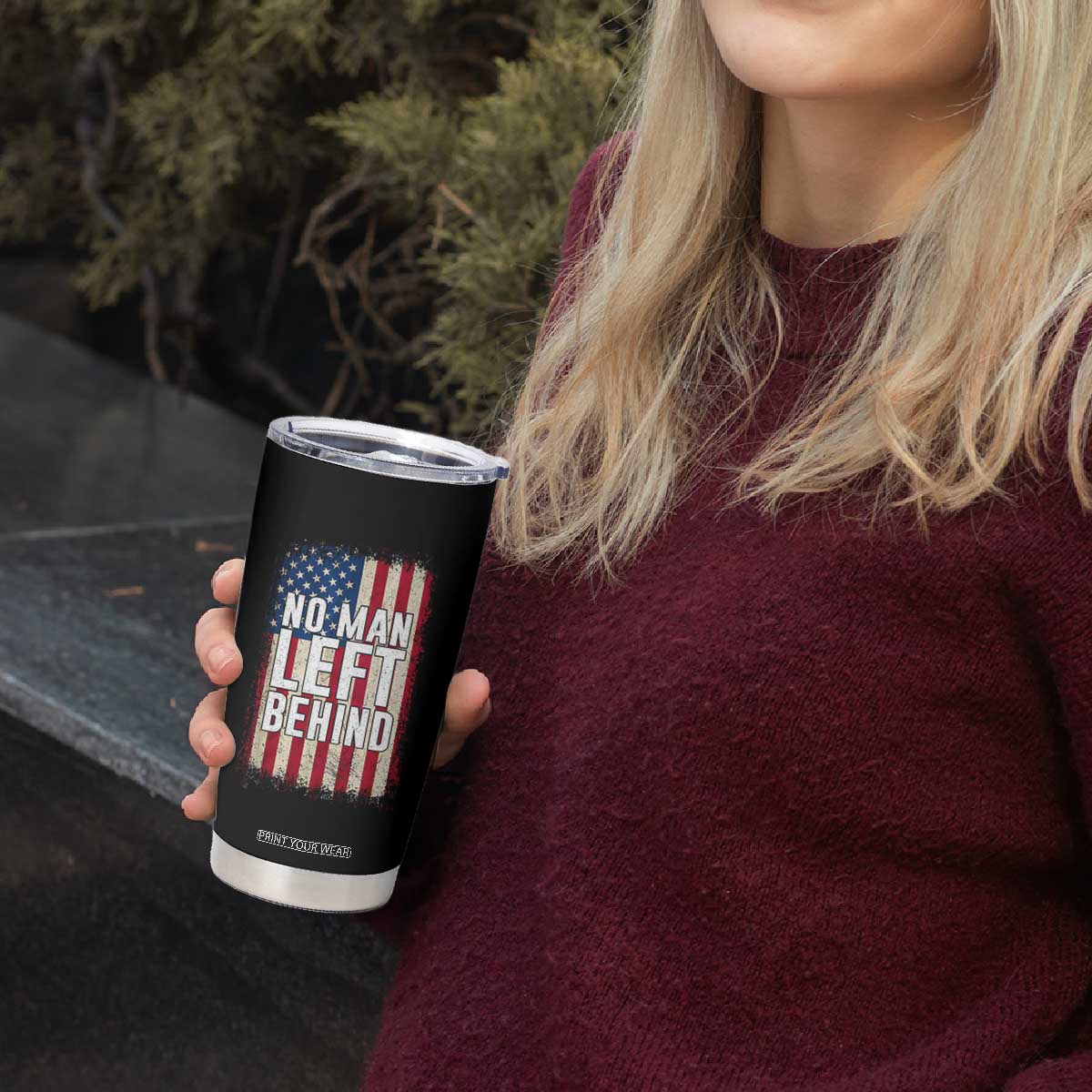 No Man Left Behind Patriotic Tumbler Cup Distressed American Flag TS02 Print Your Wear