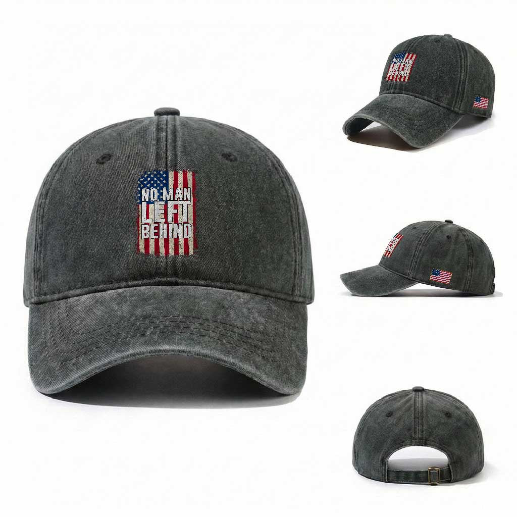 No Man Left Behind Patriotic Washed Cotton Baseball Cap Distressed American Flag TS02 Washed Cap Universal Fit Dark Green Print Your Wear