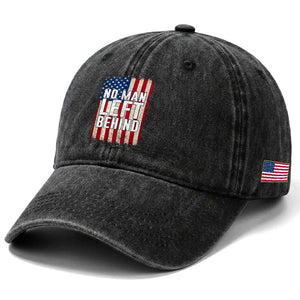 No Man Left Behind Patriotic Washed Cotton Baseball Cap Distressed American Flag TS02 Print Your Wear