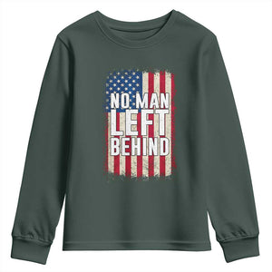 No Man Left Behind Patriotic Youth Sweatshirt Distressed American Flag TS02 Dark Forest Green Print Your Wear