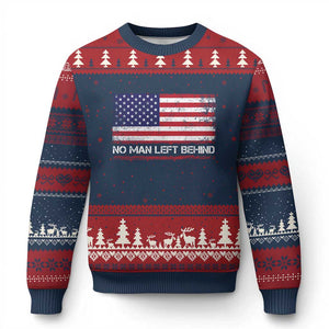 No Man Left Behind Distressed USA Flag Ugly Christmas Sweater Patriotic US Military Brotherhood TS02 Navy Red Print Your Wear