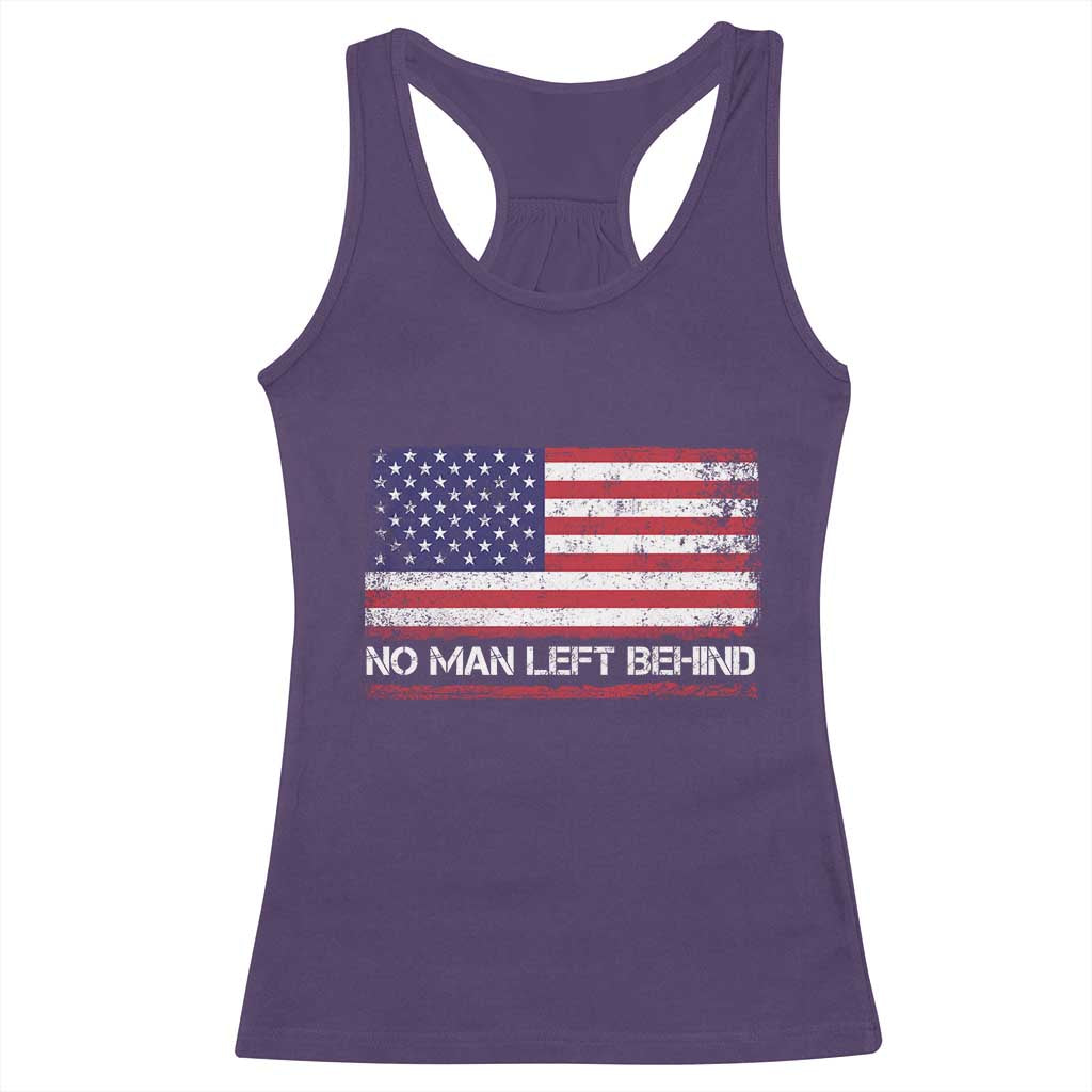 No Man Left Behind Distressed USA Flag Racerback Tank Top Patriotic US Military Brotherhood TS02 Purple Print Your Wear