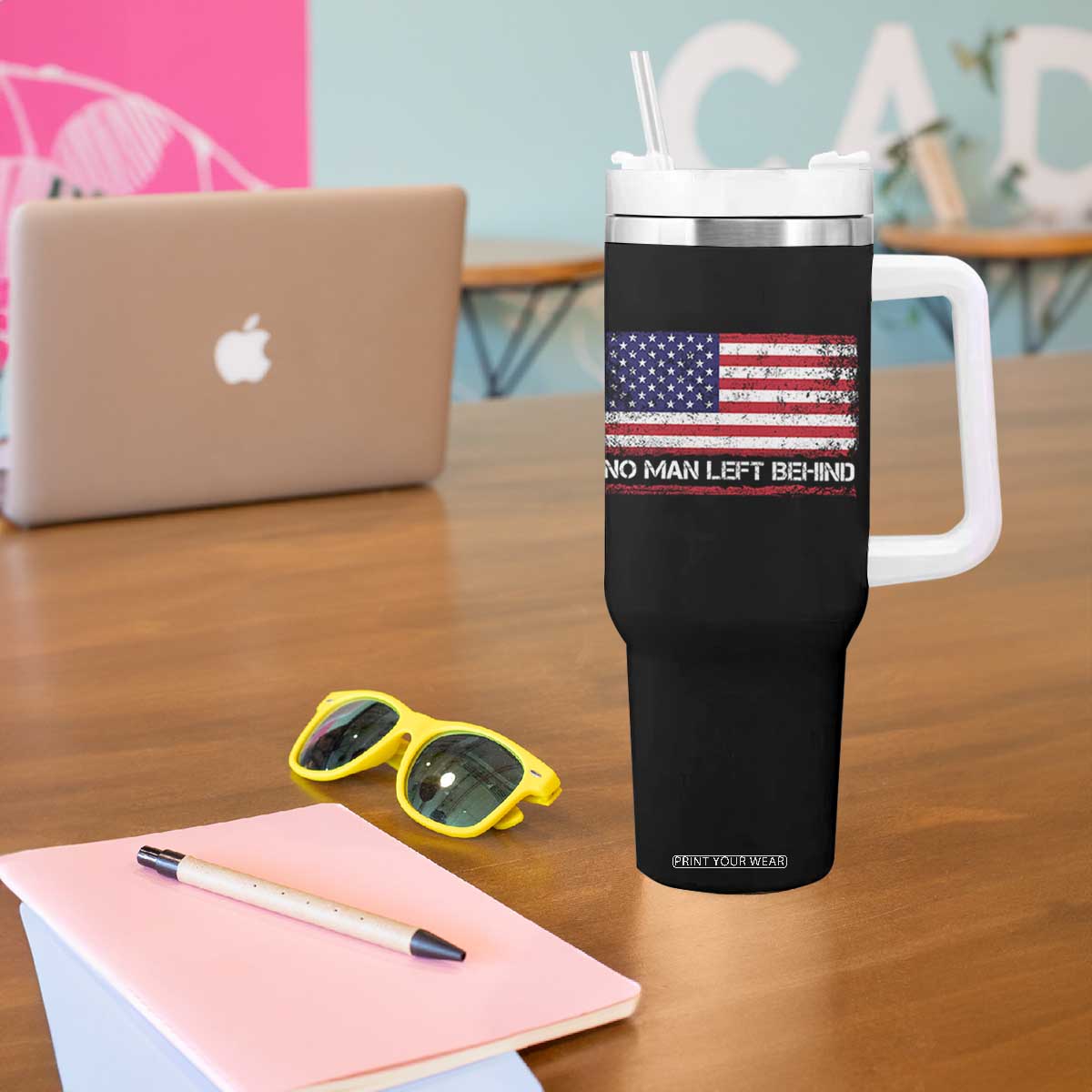 No Man Left Behind Distressed USA Flag Tumbler With Handle Patriotic US Military Brotherhood TS02 Print Your Wear