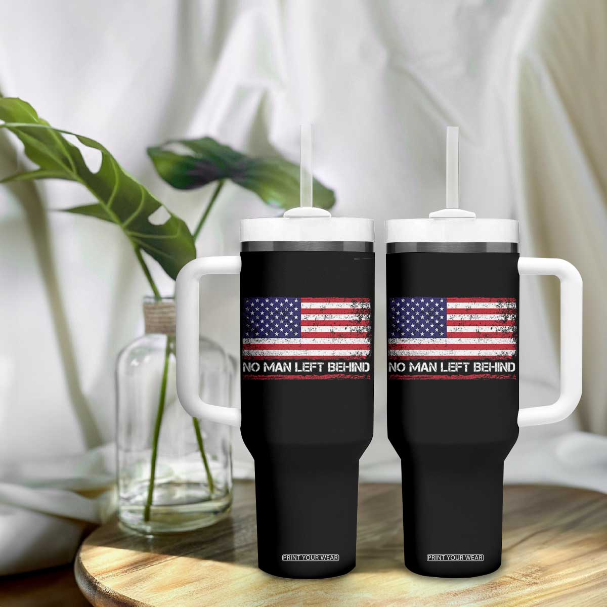 No Man Left Behind Distressed USA Flag Tumbler With Handle Patriotic US Military Brotherhood TS02 Print Your Wear