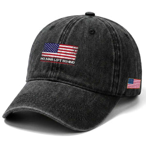 No Man Left Behind Distressed USA Flag Washed Cotton Baseball Cap Patriotic US Military Brotherhood TS02 Print Your Wear