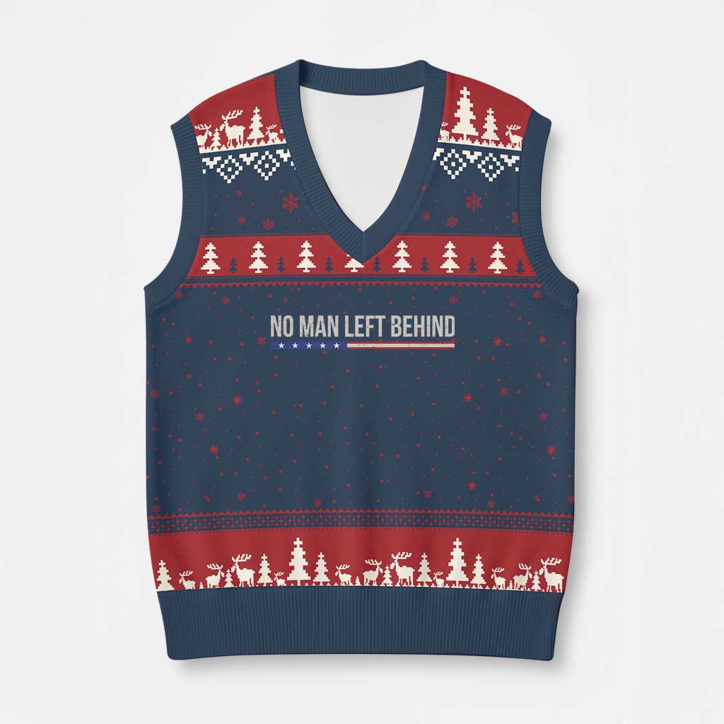 No Man Left Behind Minimalist Patriotic Flag V-Neck Knit Sweater Vest US Military Brotherhood Pride TS02 Navy Red Print Your Wear