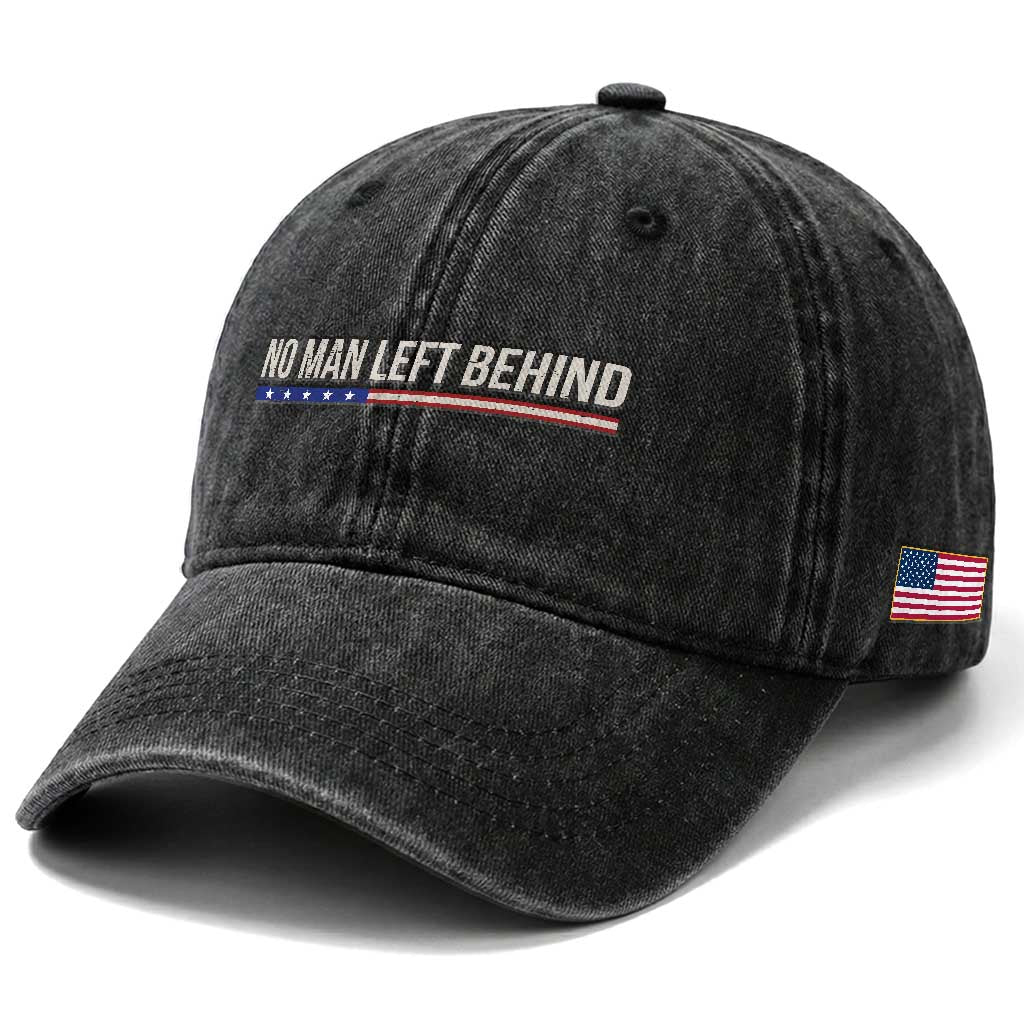 No Man Left Behind Minimalist Patriotic Flag Washed Cotton Baseball Cap US Military Brotherhood Pride TS02 Print Your Wear