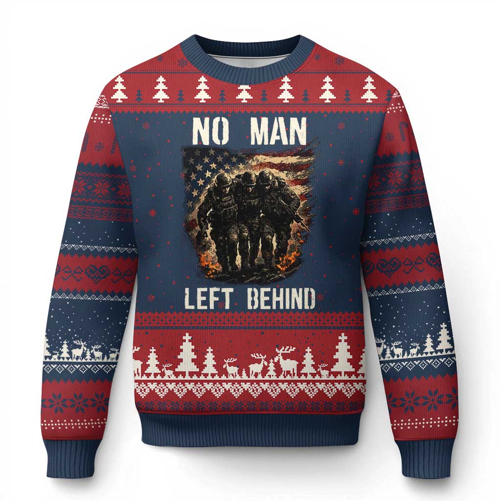 No Man Left Behind Soldiers Brotherhood Ugly Christmas Sweater American Flag US Military TS02 Navy Red Print Your Wear
