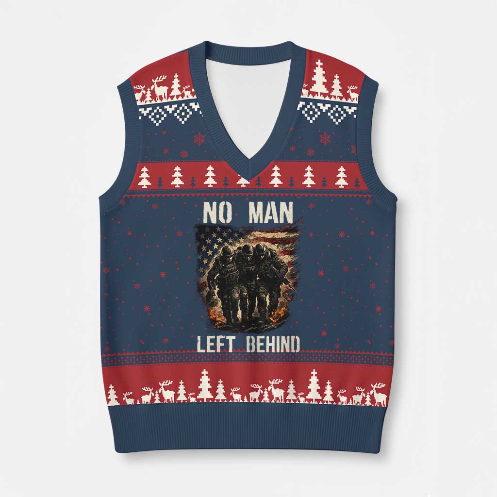 No Man Left Behind Soldiers Brotherhood V-Neck Knit Sweater Vest American Flag US Military TS02 Navy Red Print Your Wear