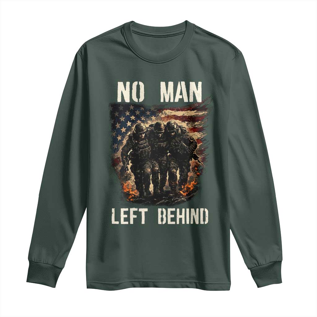 No Man Left Behind Soldiers Brotherhood Long Sleeve Shirt American Flag US Military TS02 Dark Forest Green Print Your Wear