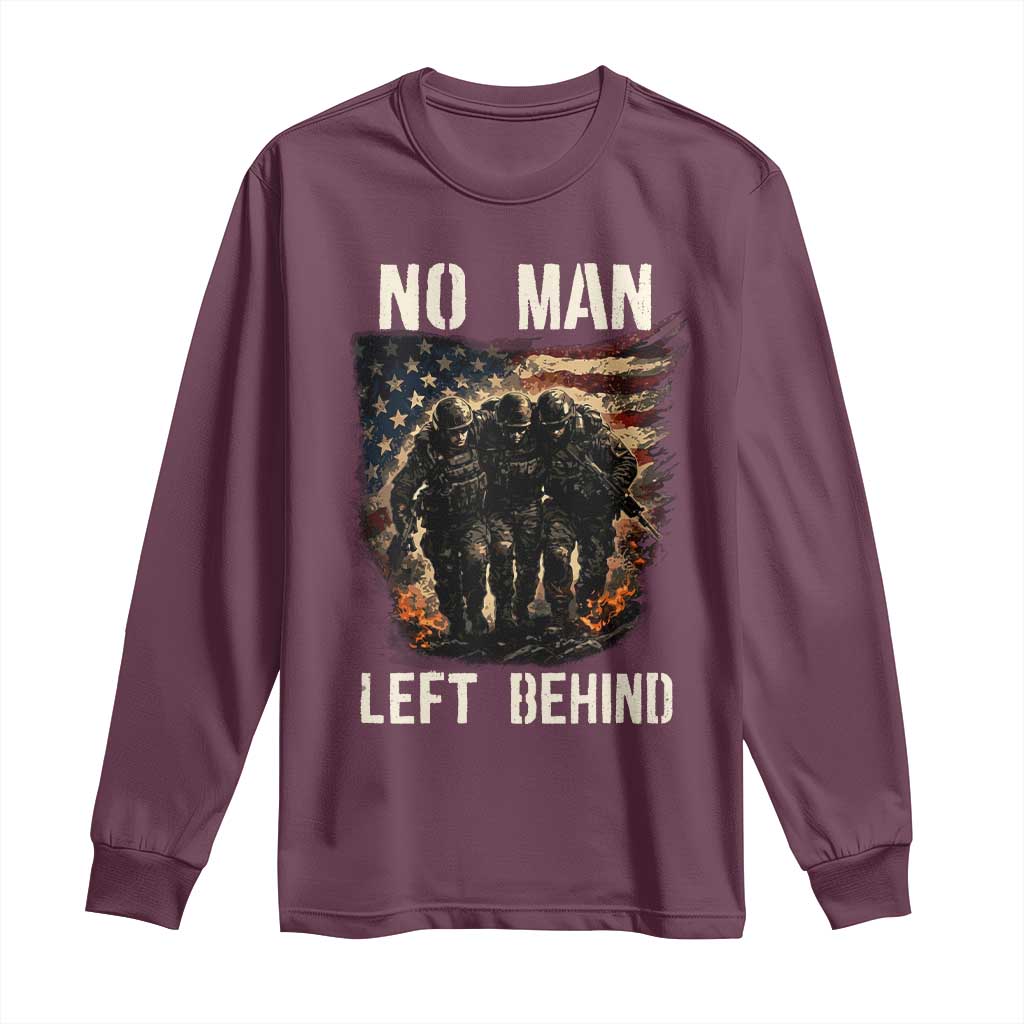 No Man Left Behind Soldiers Brotherhood Long Sleeve Shirt American Flag US Military TS02 Maroon Print Your Wear