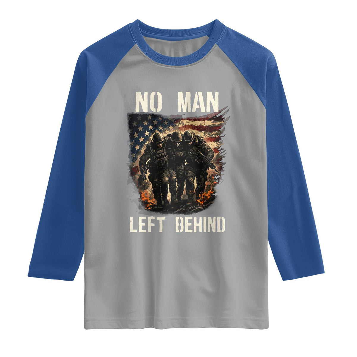 No Man Left Behind Soldiers Brotherhood Raglan Shirt American Flag US Military TS02 Sport Gray Royal Print Your Wear