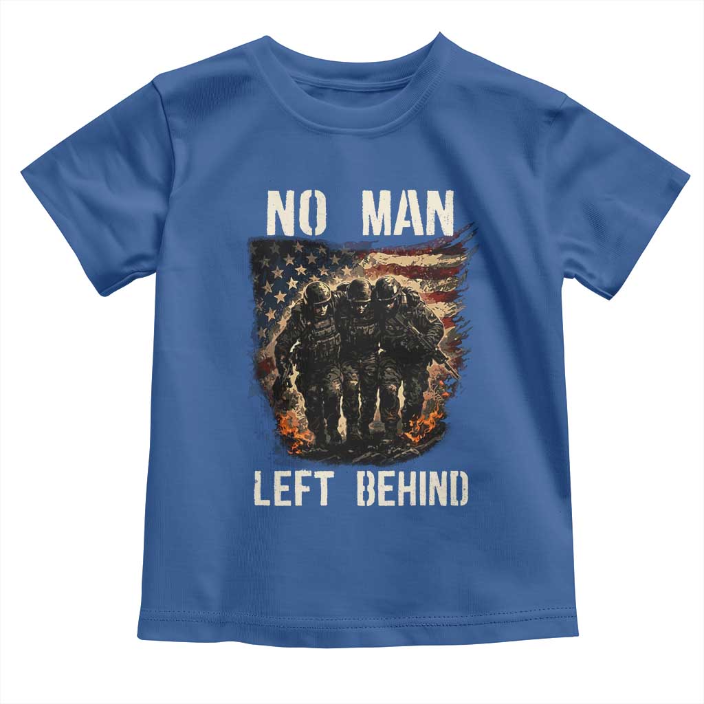 No Man Left Behind Soldiers Brotherhood Toddler T Shirt American Flag US Military TS02 Royal Blue Print Your Wear