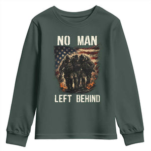 No Man Left Behind Soldiers Brotherhood Youth Sweatshirt American Flag US Military TS02 Dark Forest Green Print Your Wear