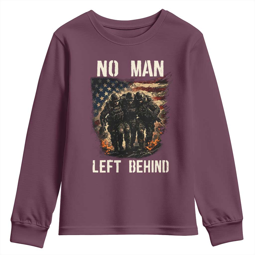 No Man Left Behind Soldiers Brotherhood Youth Sweatshirt American Flag US Military TS02 Maroon Print Your Wear