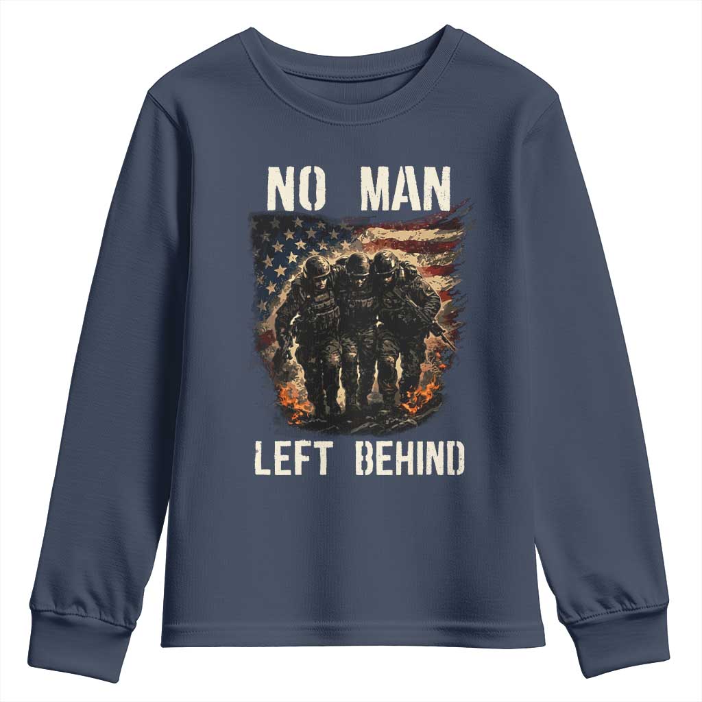 No Man Left Behind Soldiers Brotherhood Youth Sweatshirt American Flag US Military TS02 Navy Print Your Wear