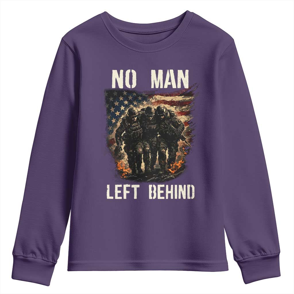 No Man Left Behind Soldiers Brotherhood Youth Sweatshirt American Flag US Military TS02 Purple Print Your Wear
