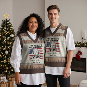 Thomas Jefferson July 3 1776 Historical Meme V-Neck Knit Sweater Vest Oh No That is Due Tomorrow TS02 Mocha Mousse Print Your Wear
