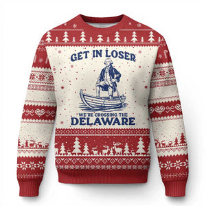 Get In Loser We are Crossing The Delaware Ugly Christmas Sweater Funny George Washington Nautical Humor Graphic TS02 Beige Red Print Your Wear
