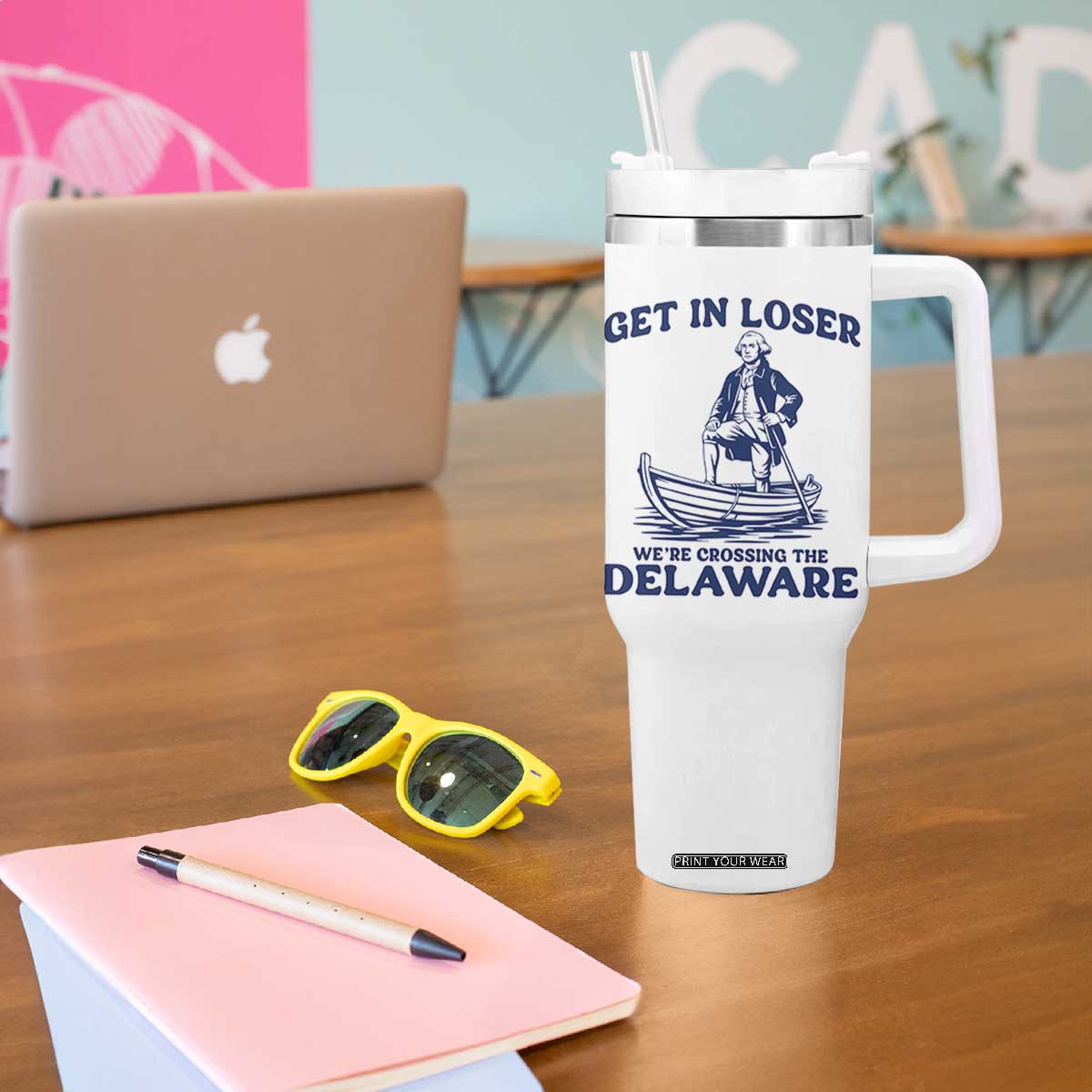 Get In Loser We are Crossing The Delaware Tumbler With Handle Funny George Washington Nautical Humor Graphic TS02 Print Your Wear