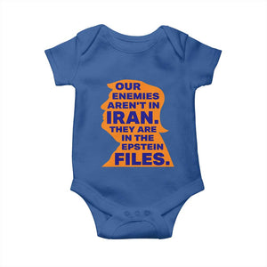 Our Enemies Aren't In Iran Baby Onesie Epstein Files Silhouette Political Satire TS02 Royal Blue Print Your Wear