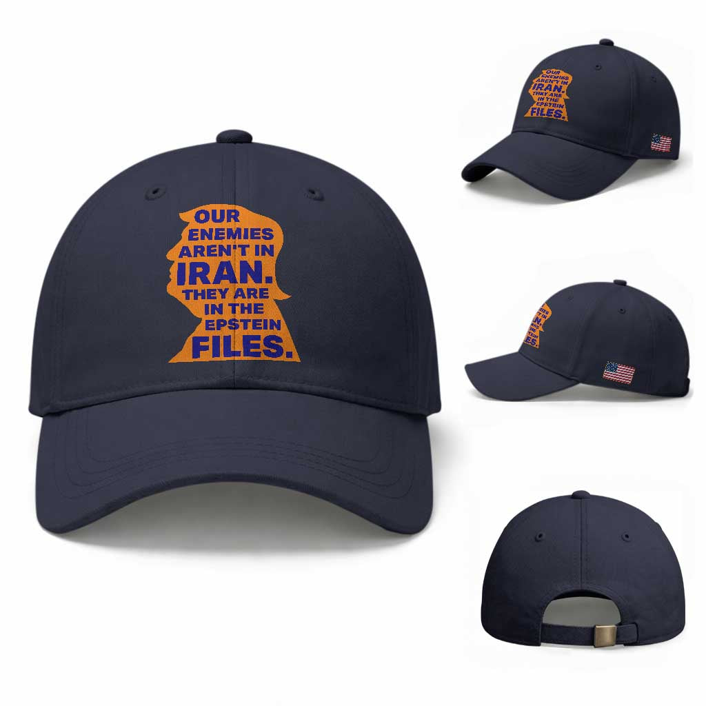Our Enemies Aren't In Iran Baseball Cap Epstein Files Silhouette Political Satire